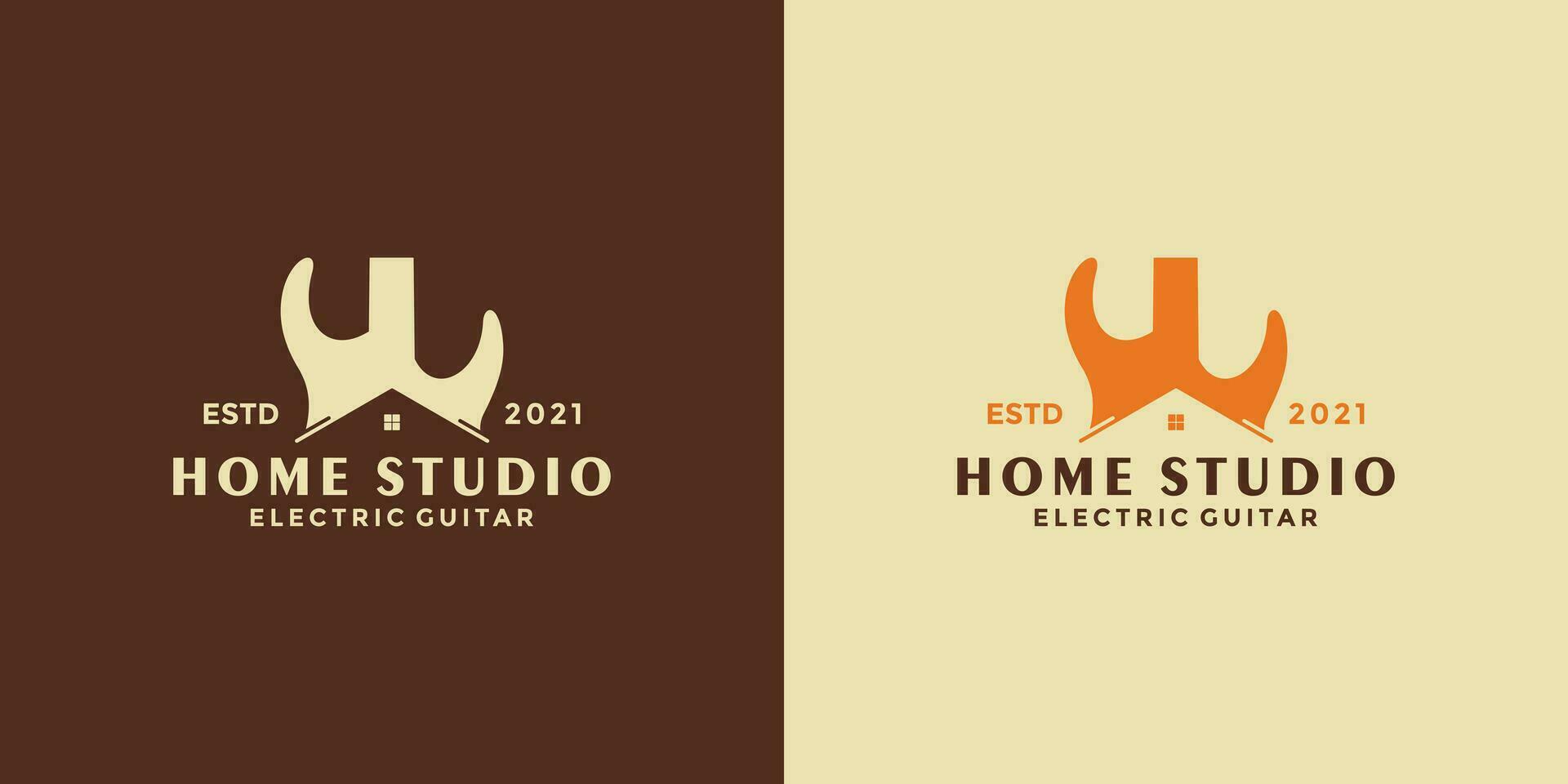 creative studio home and guitar logo design template vector