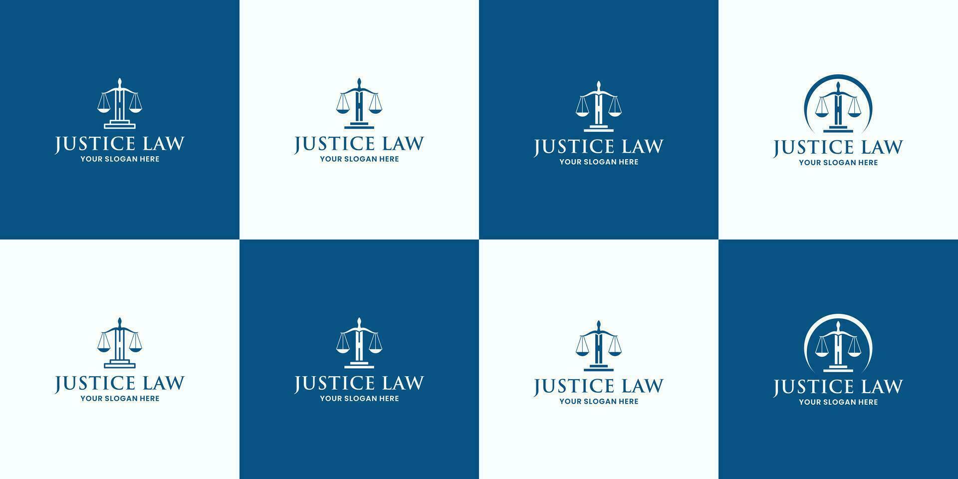 set of justice pillar icon logo design for lawyer and company law enforcer vector