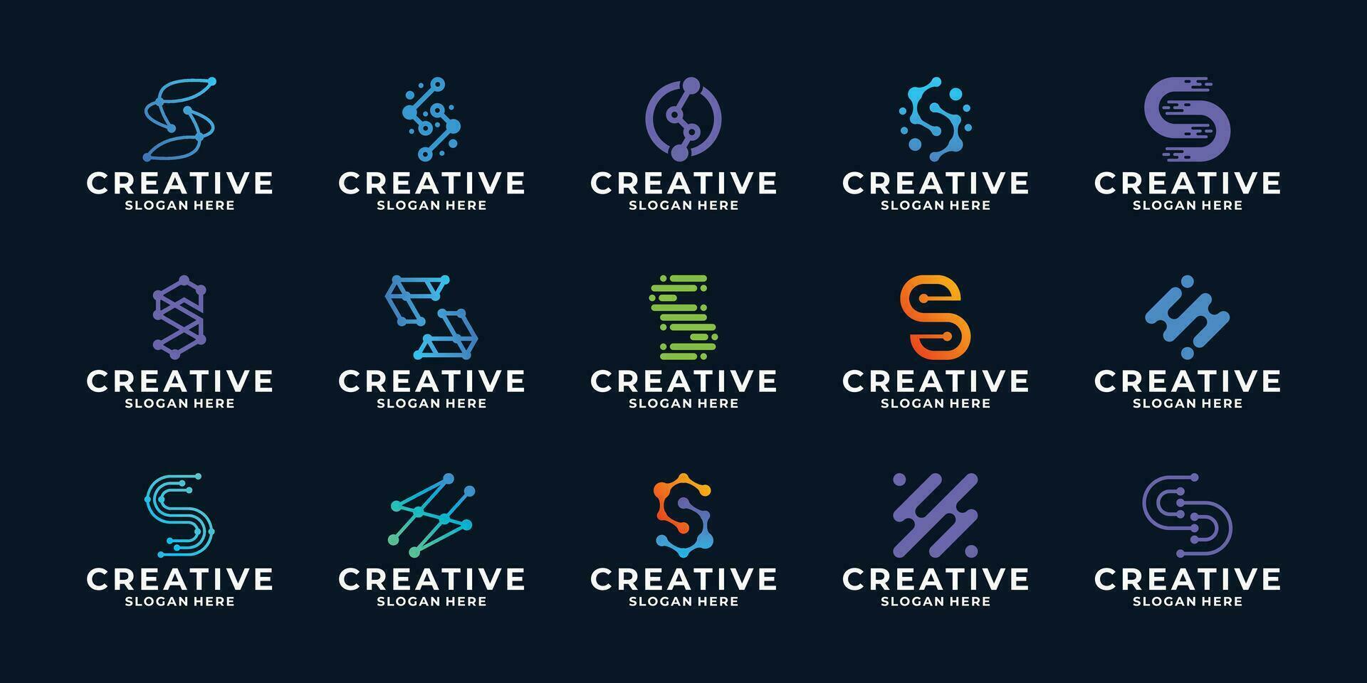 Set of creative letter S with dot concept logo design for digital technology. vector