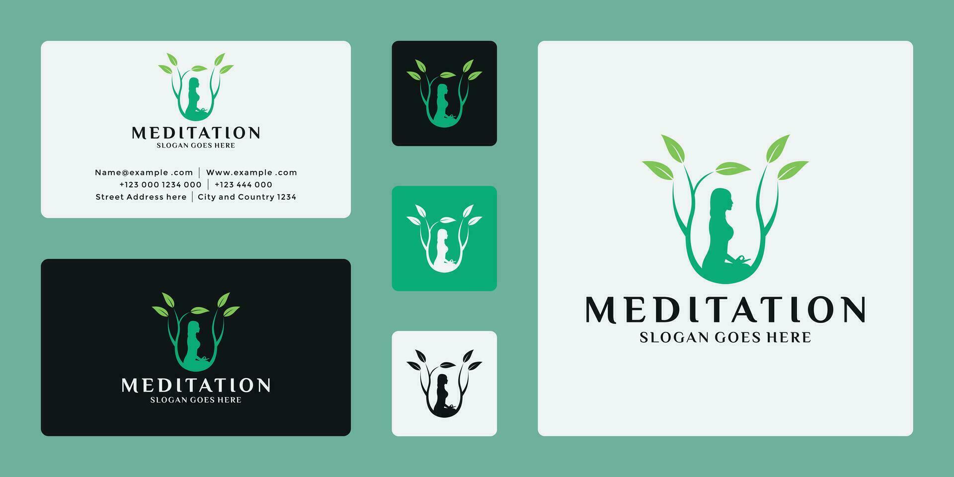 nature yoga meditation logo design vector