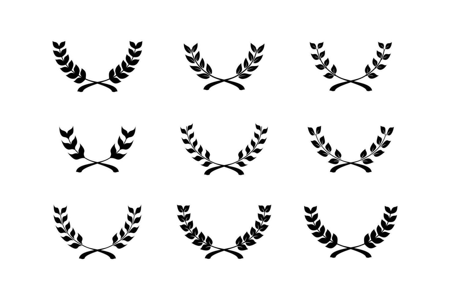 Set of black laurel wreath. Best nominee award, champion award. vector