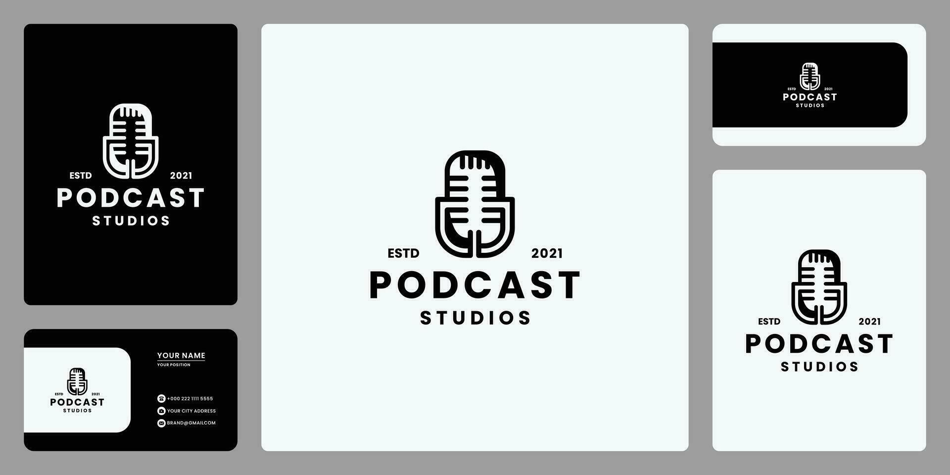 vintage podcast logo design symbol recording studio vector