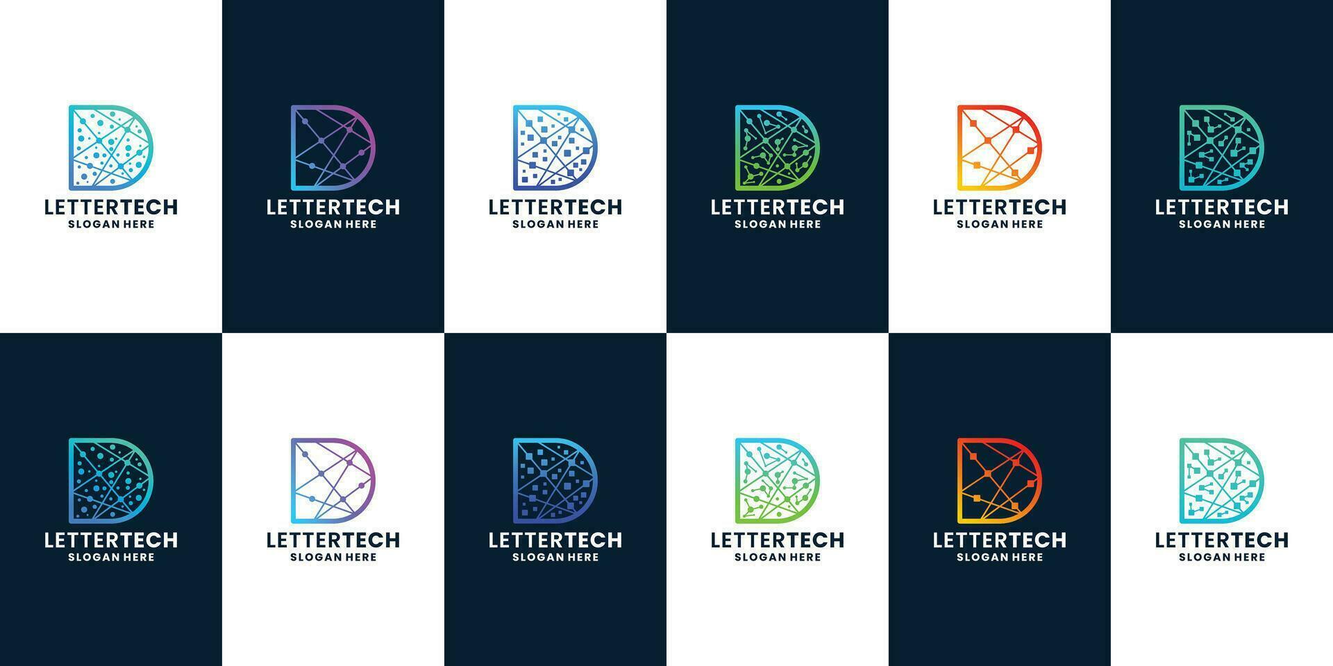 set of modern initials D technology logo inspiration with gradient color vector