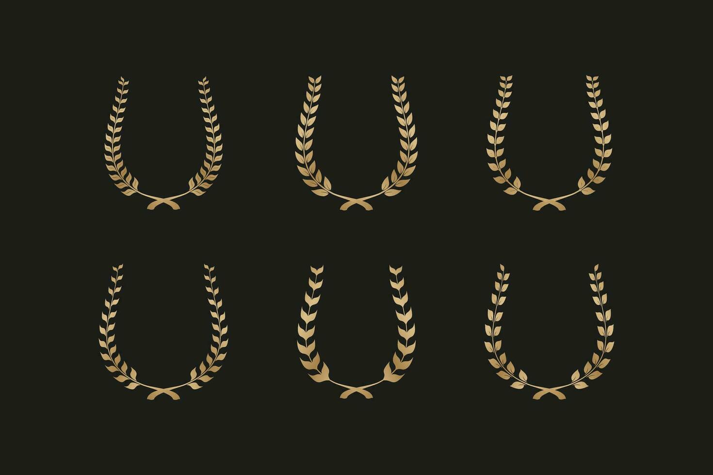 Set of golden laurel wreath. Best nominee award, champion award. vector