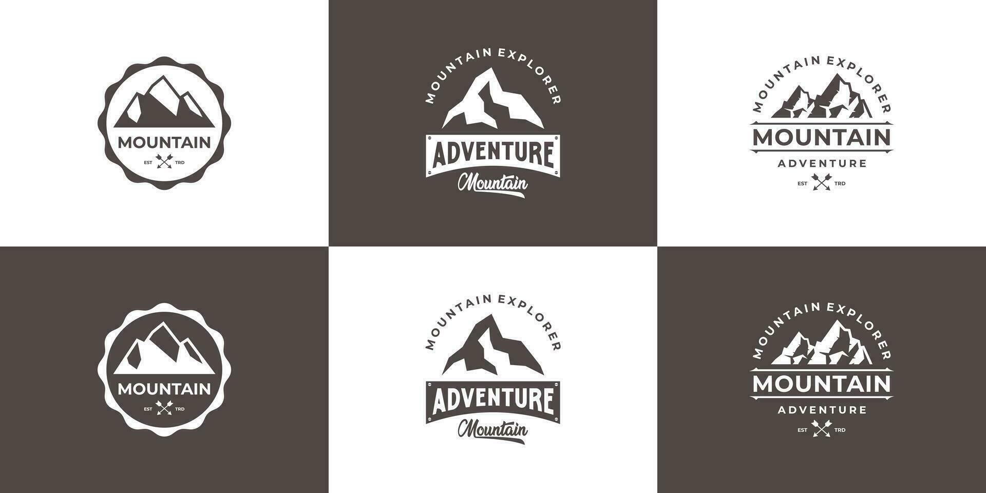 Set of mountain adventure logo, mountain travel badge, retro mountain design. vector