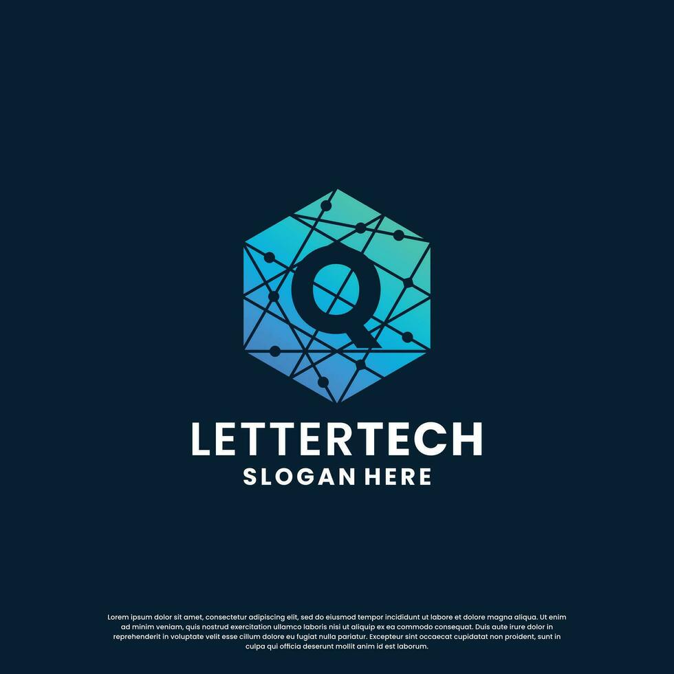 modern letter Q technology logo design with gradient color vector