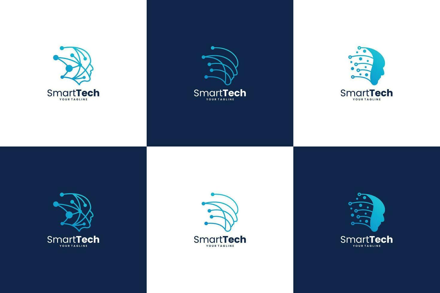 Set of artificial intelligence logo design. Smart technology, digital connection concept. vector