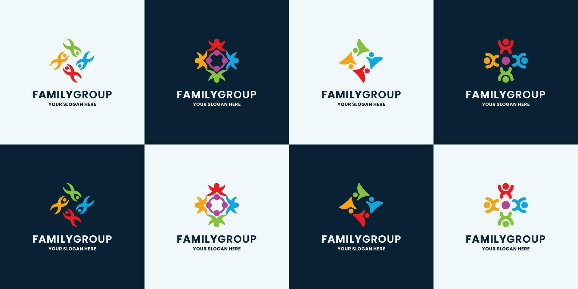 set of family group community logo design collection vector