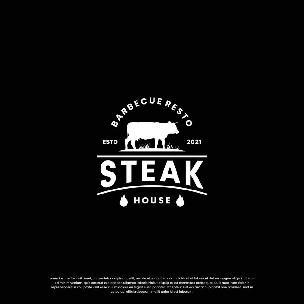 steak house, beef steak logo design vintage for restaurant business vector