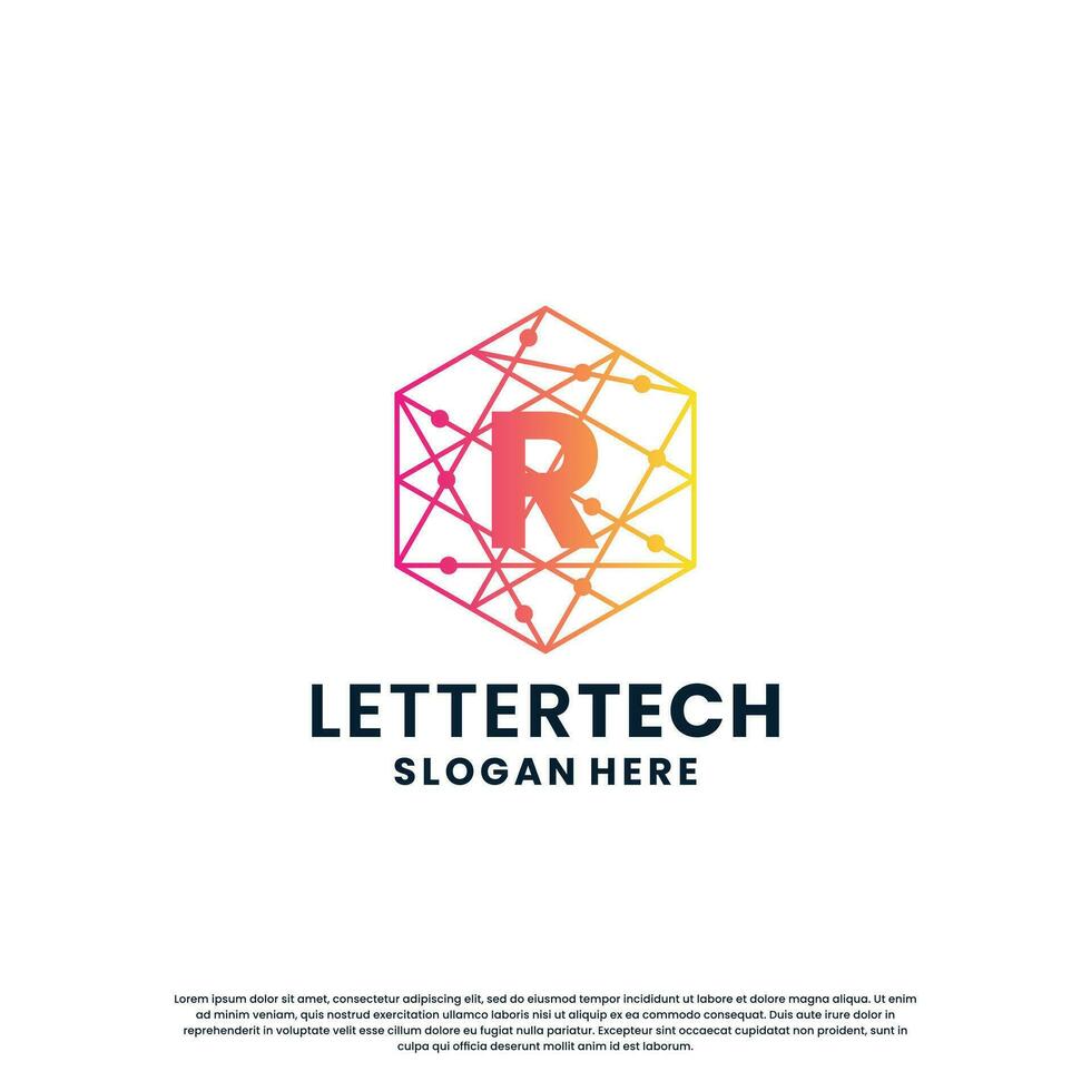 modern letter R logo design with gradient color for technology and science business company. vector