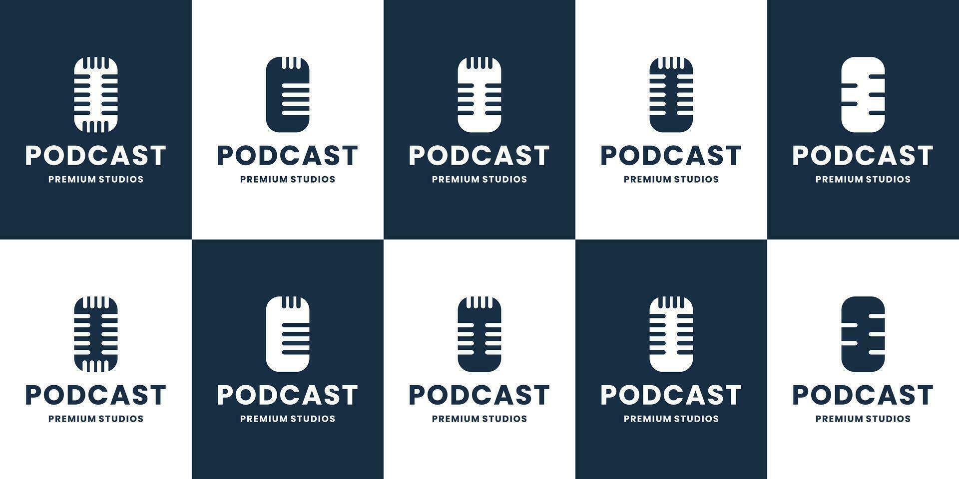 bundle podcast flat logo design vector collection