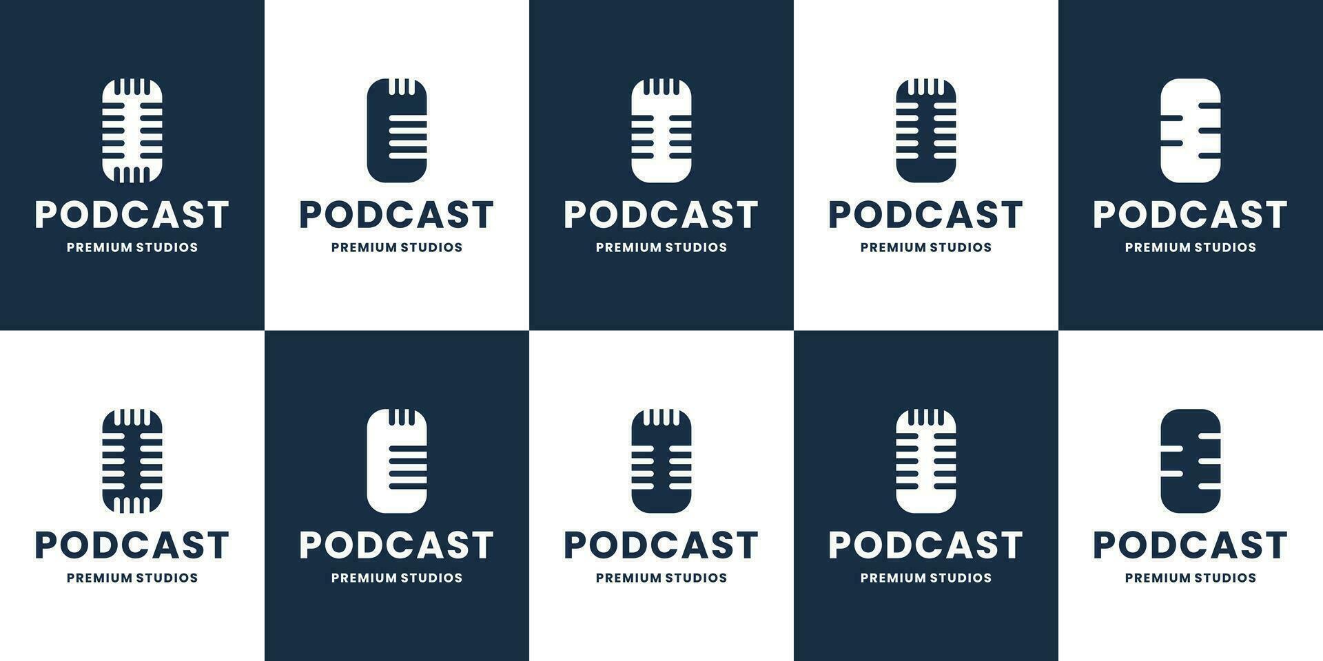 bundle podcast flat logo design vector collection