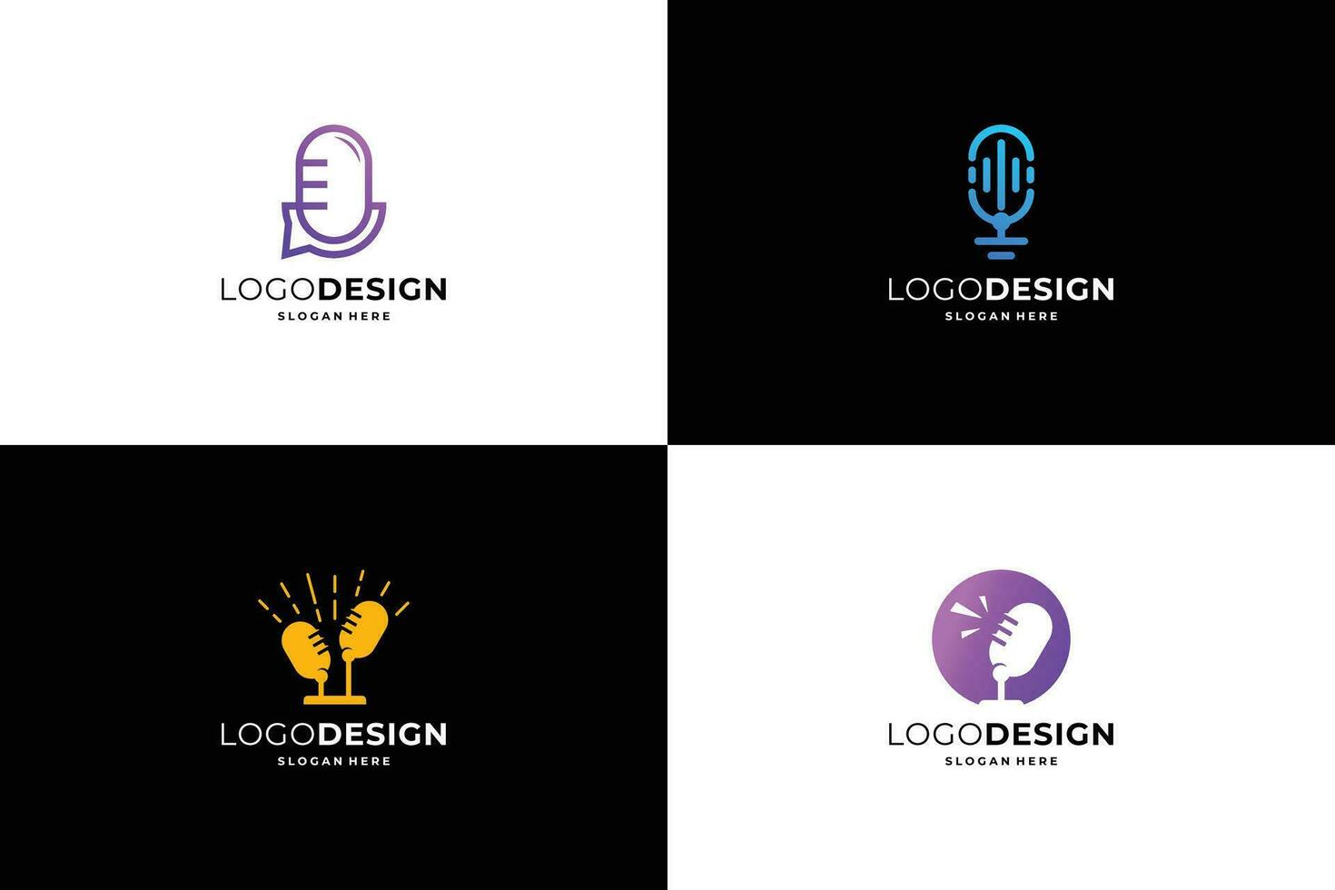 set of podcast logo design template. vector