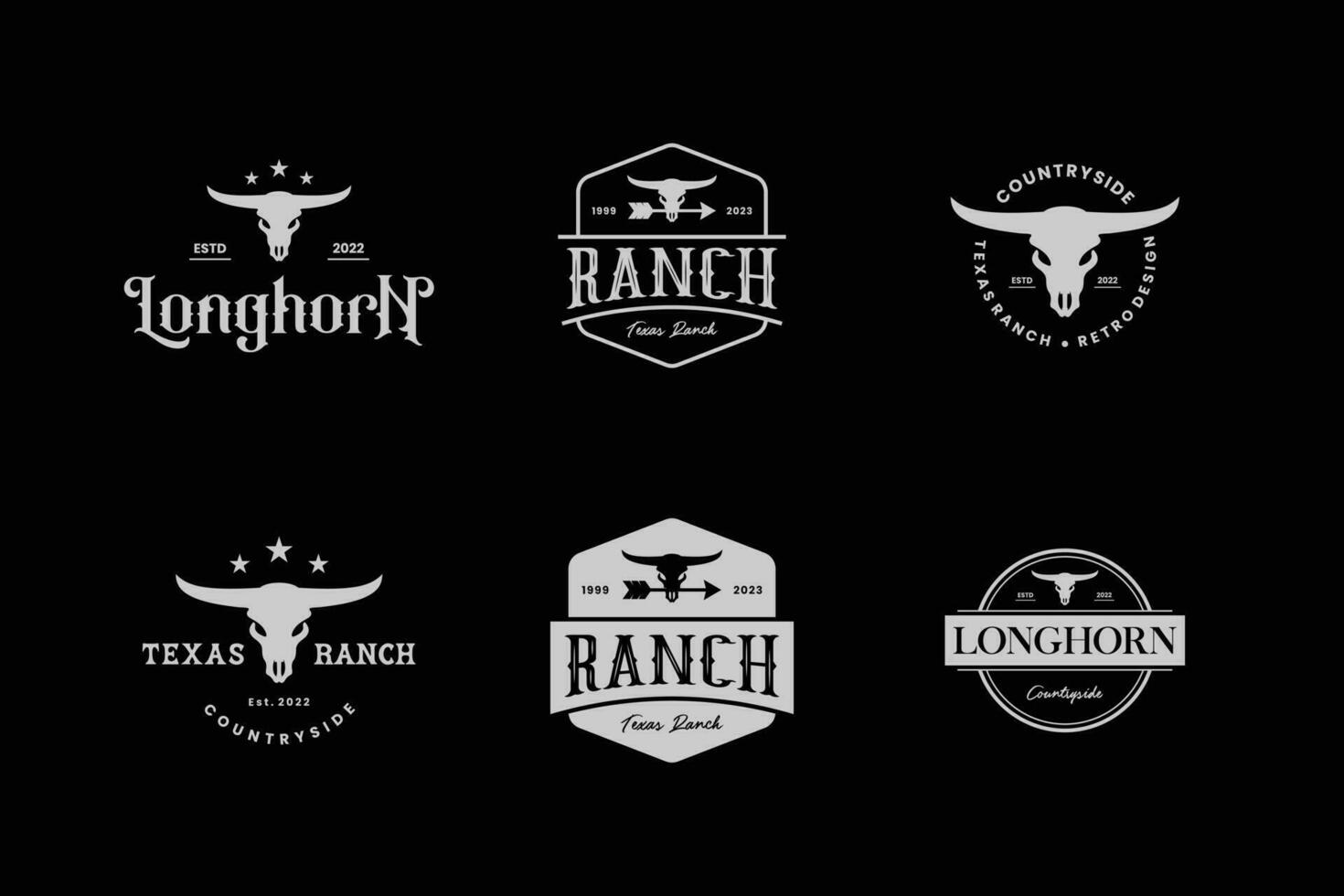 Set of vintage longhorn buffalo, cow, bull logo design. Badge template for your business ranch vector