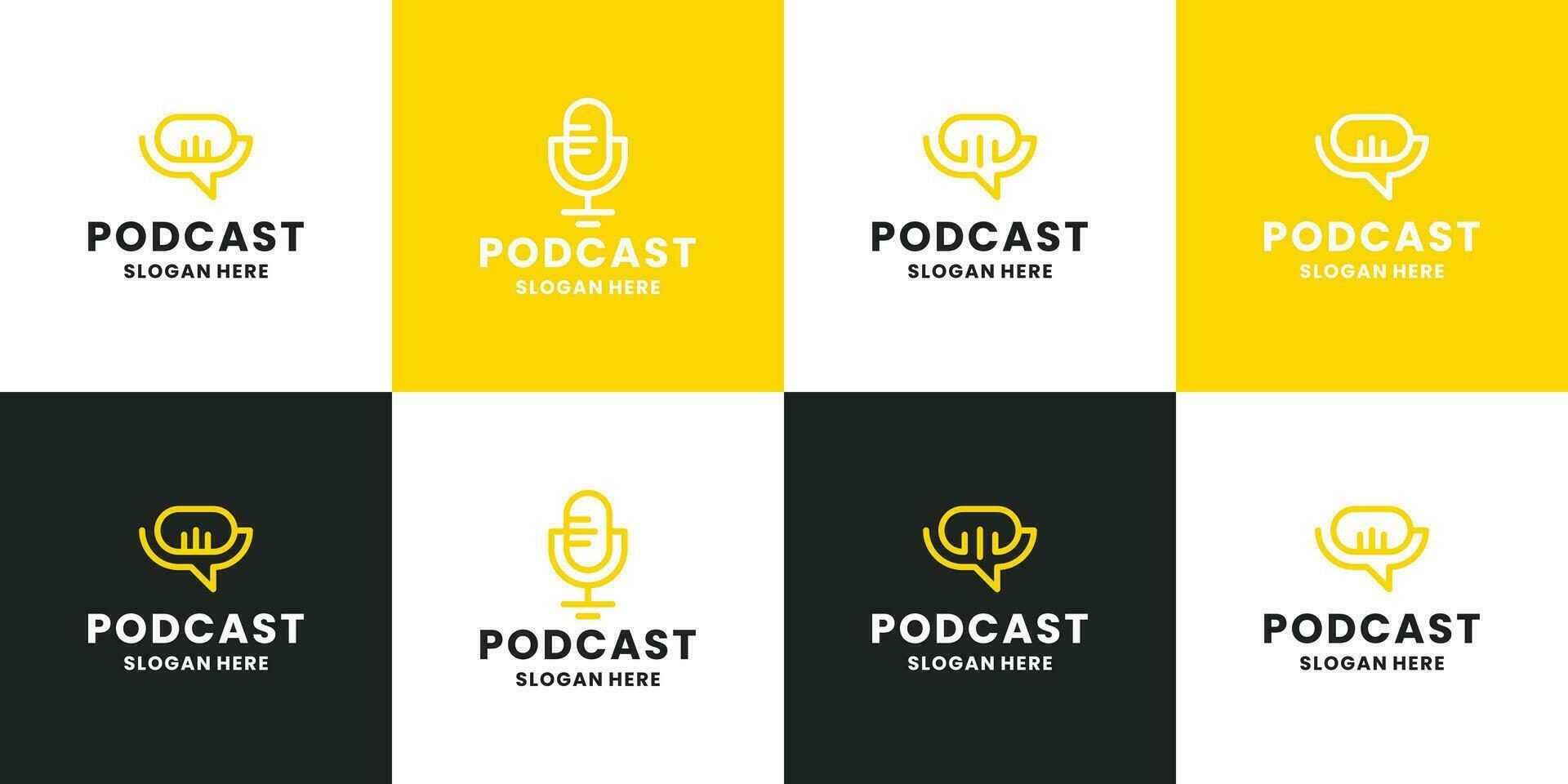 set of podcast combine with bubble chat logo design vector