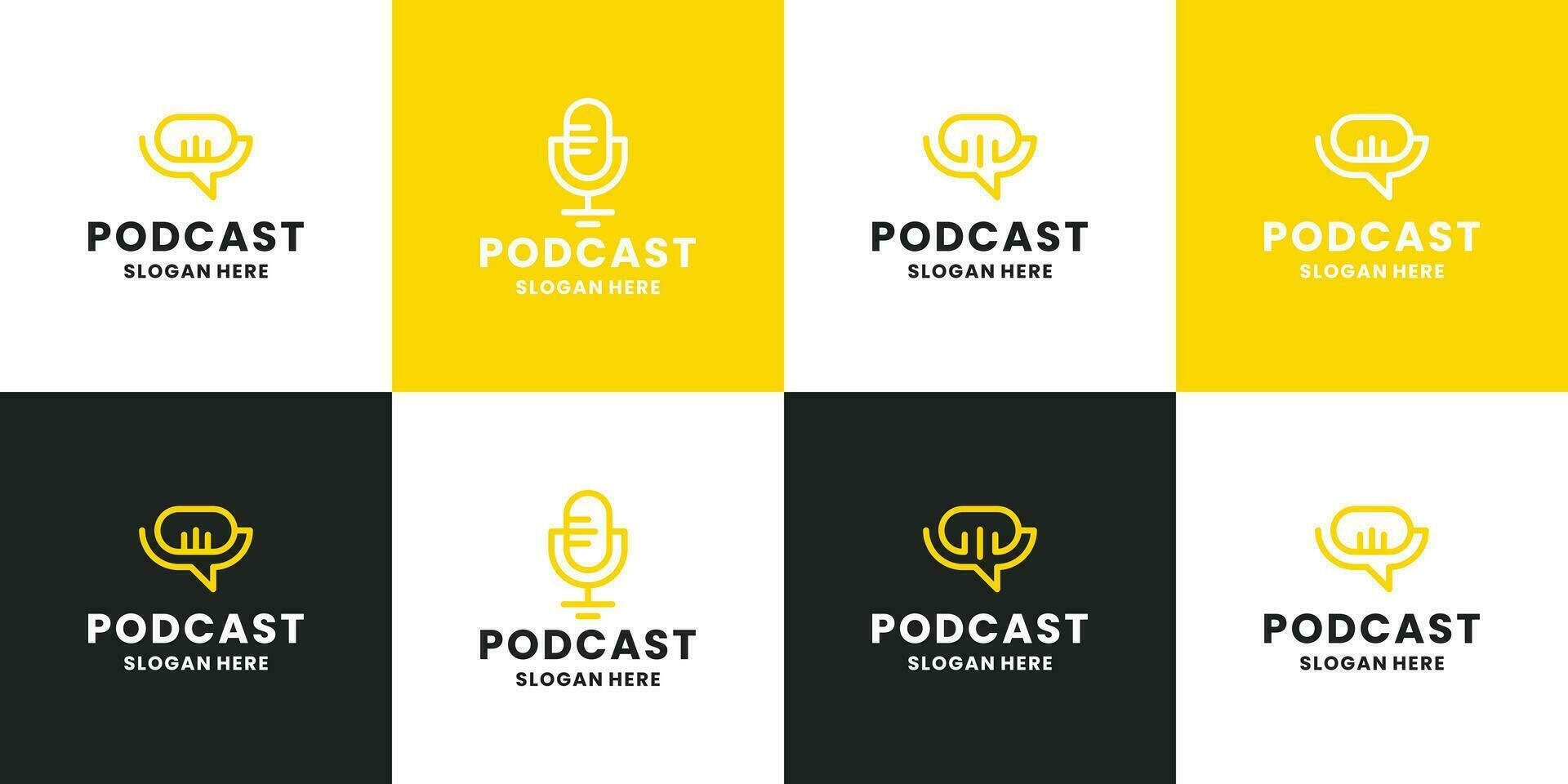 conjunto de podcast combinar con burbuja charla logo diseño vector