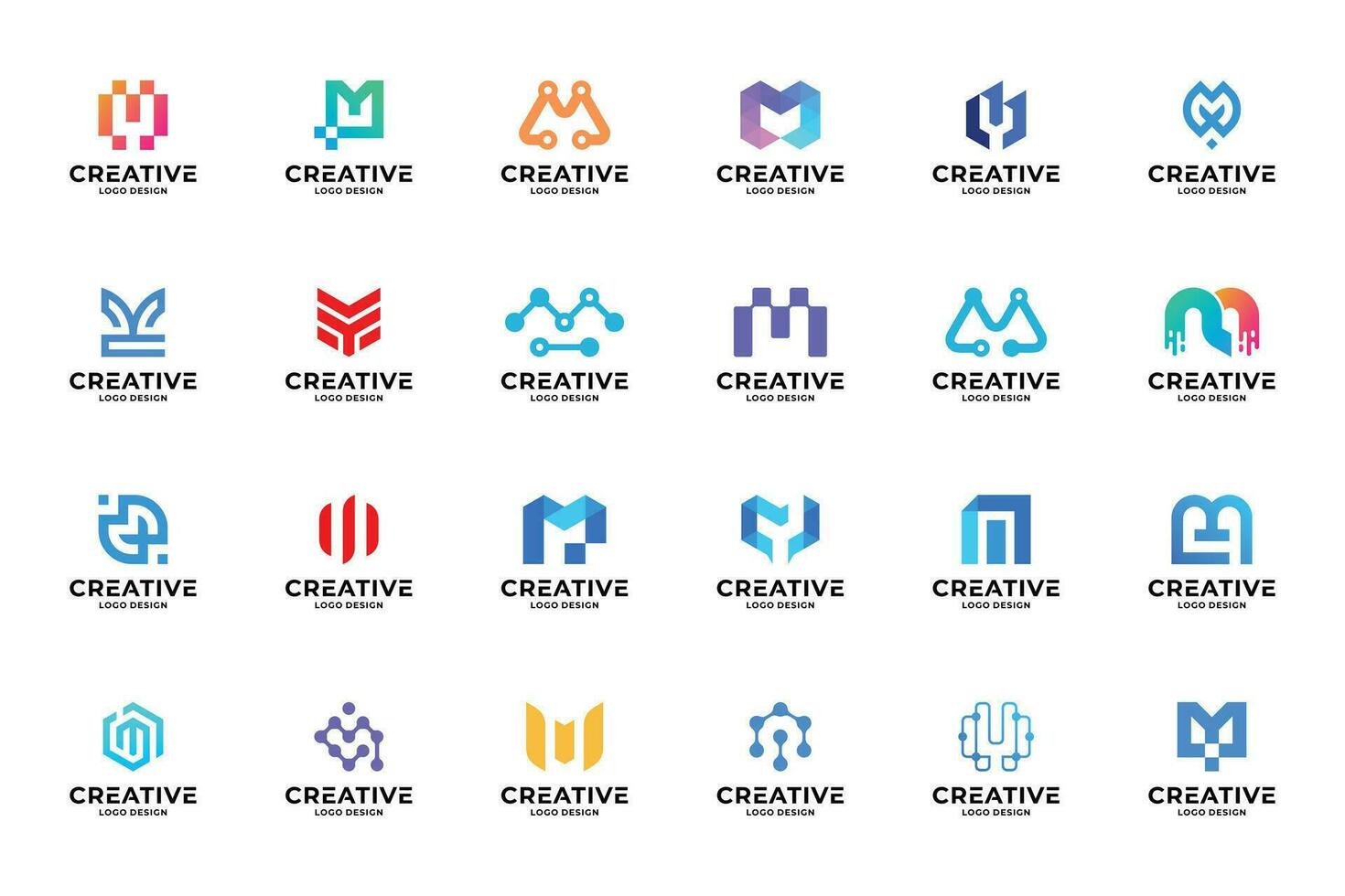 Set of collection letter M logo design templates. Abstract initial letters M symbol logo vector. vector