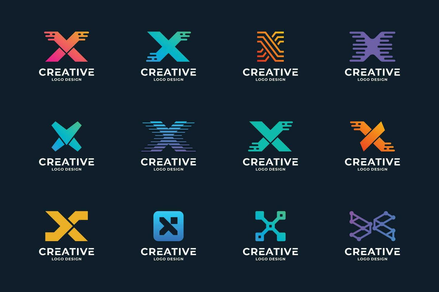 Set of creative letter X logo design template. Modern gradient color logotype. vector