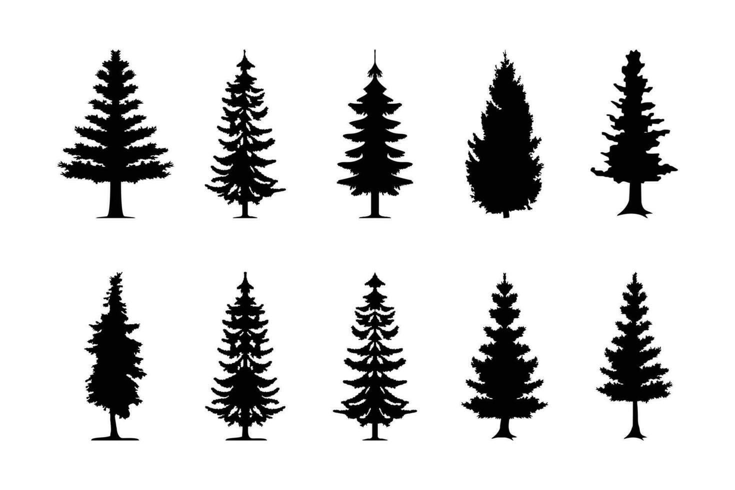 pine tree silhouette logo, icon set, symbol collection. vector