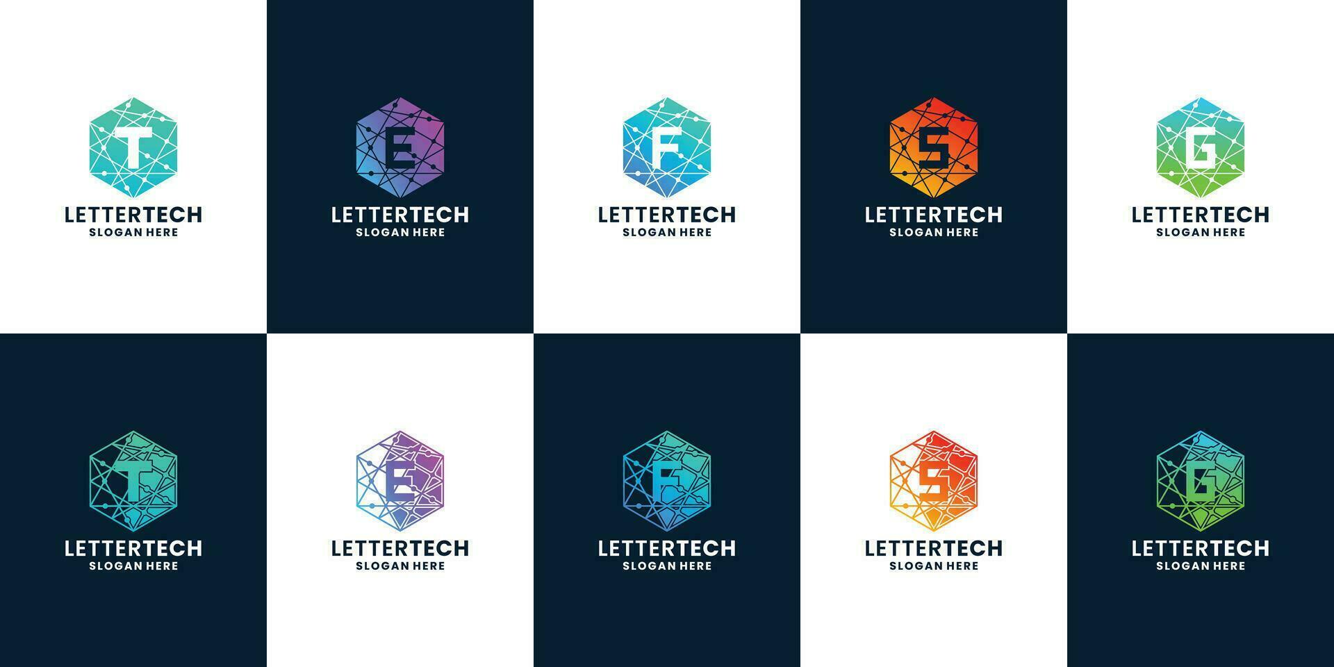 set of initials technology logo with gradient color vector