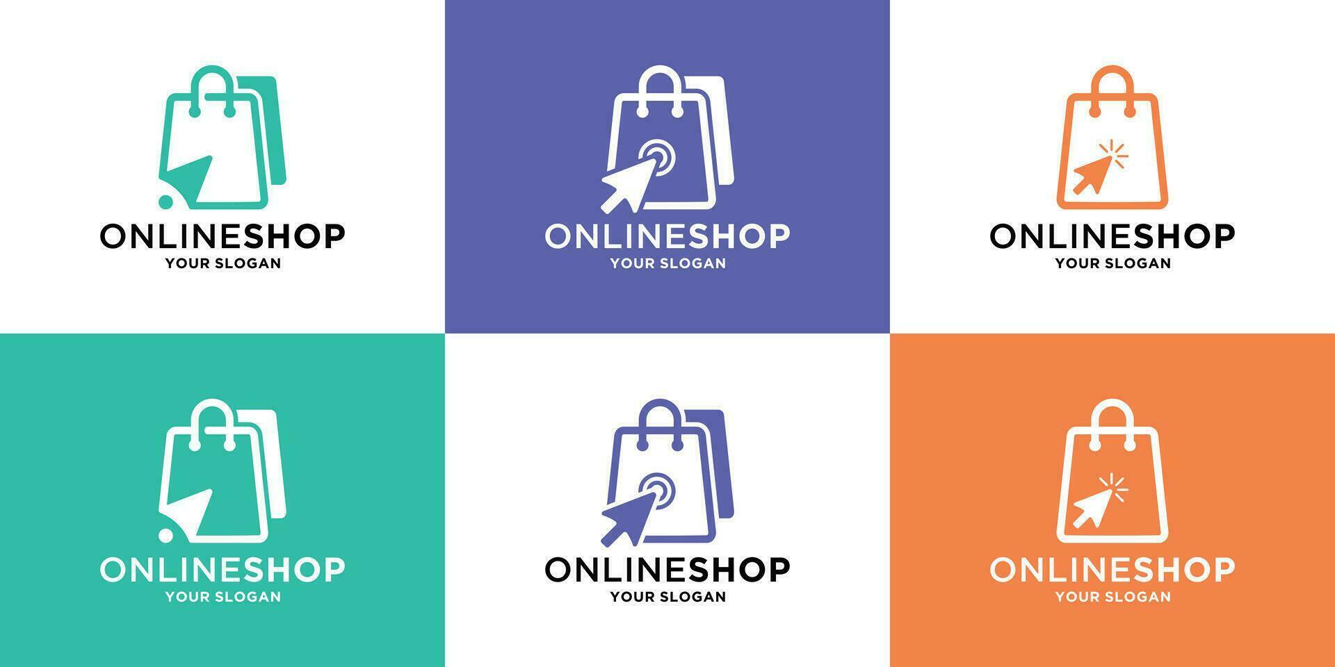conjunto de en línea tienda logo diseño. moderno tienda logo modelo vector