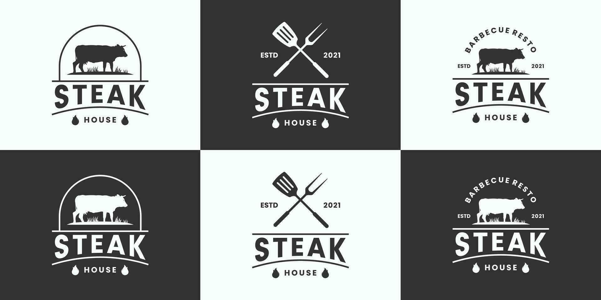 retro steak house logo design collection vector