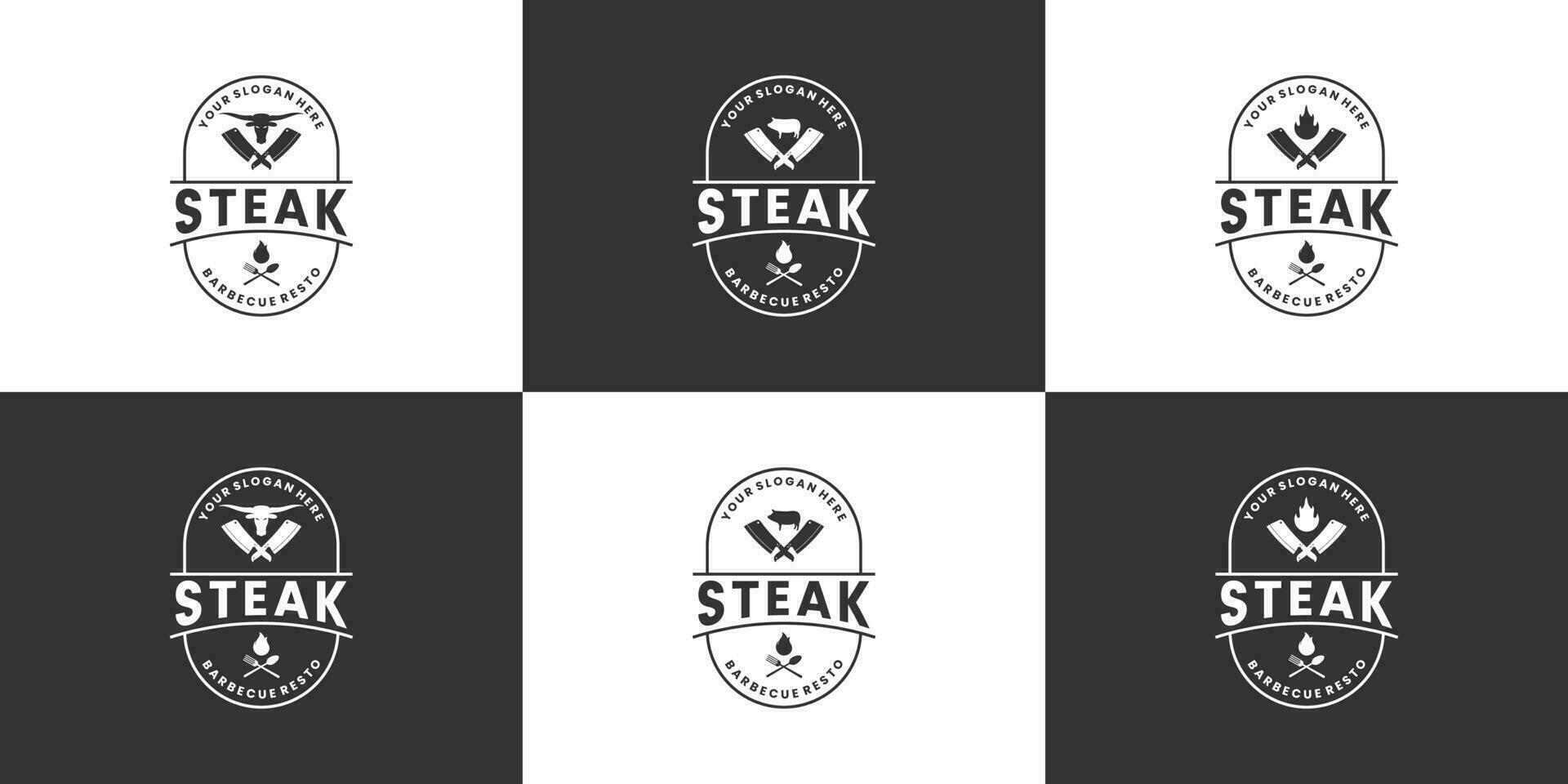 set of retro steak house logo design badge for restaurant and product labels vector