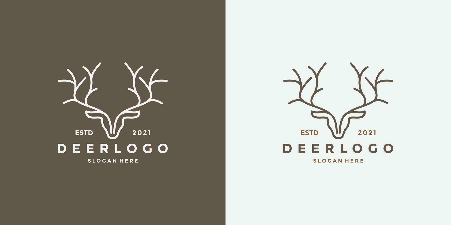 deer head line art logo design retro style vector