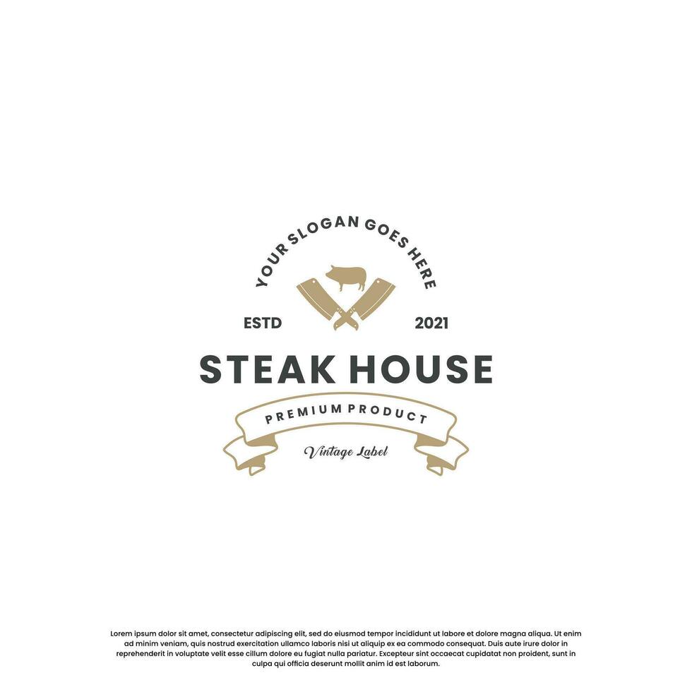 steak house, beef steak logo design vintage for restaurant business vector