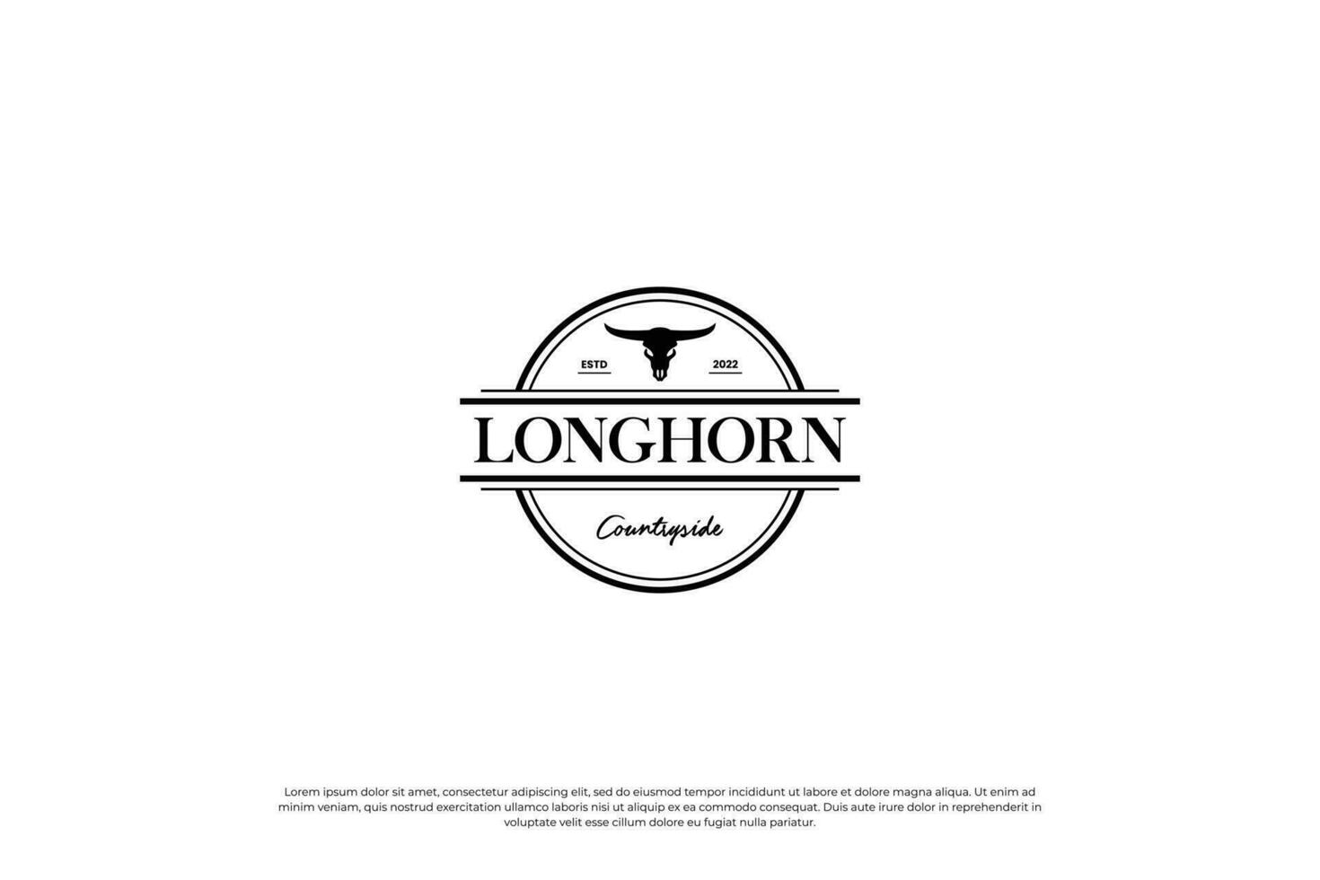 Round label cattle ranch logo design vintage style. longhorn logo badge illustration. vector