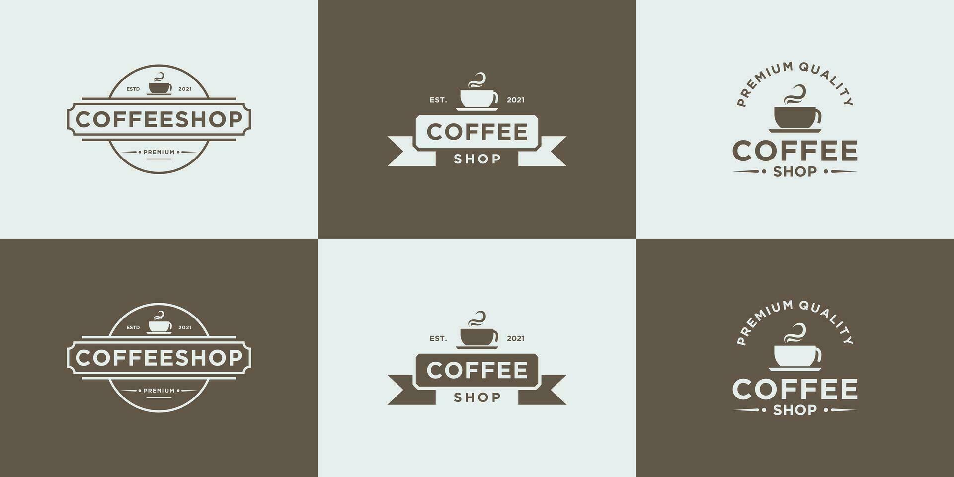 set of retro coffee shop. cafe shop logo design vintage with ribbon vector