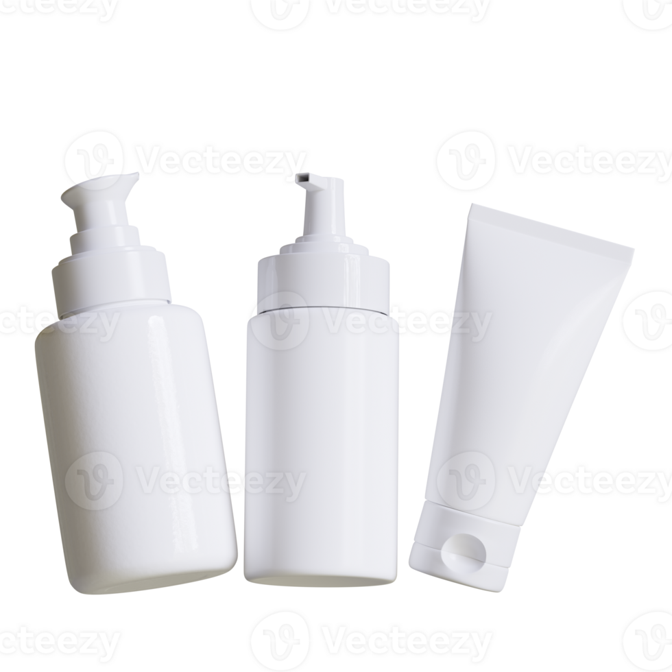 Cosmetic bottle cream or container with pump dispenser. Plastic cream tube. Cosmetic packaging mock up rendering png