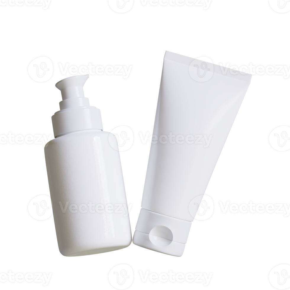 Cosmetic bottle cream or container with pump dispenser. Plastic cream tube. Cosmetic packaging mock up rendering png