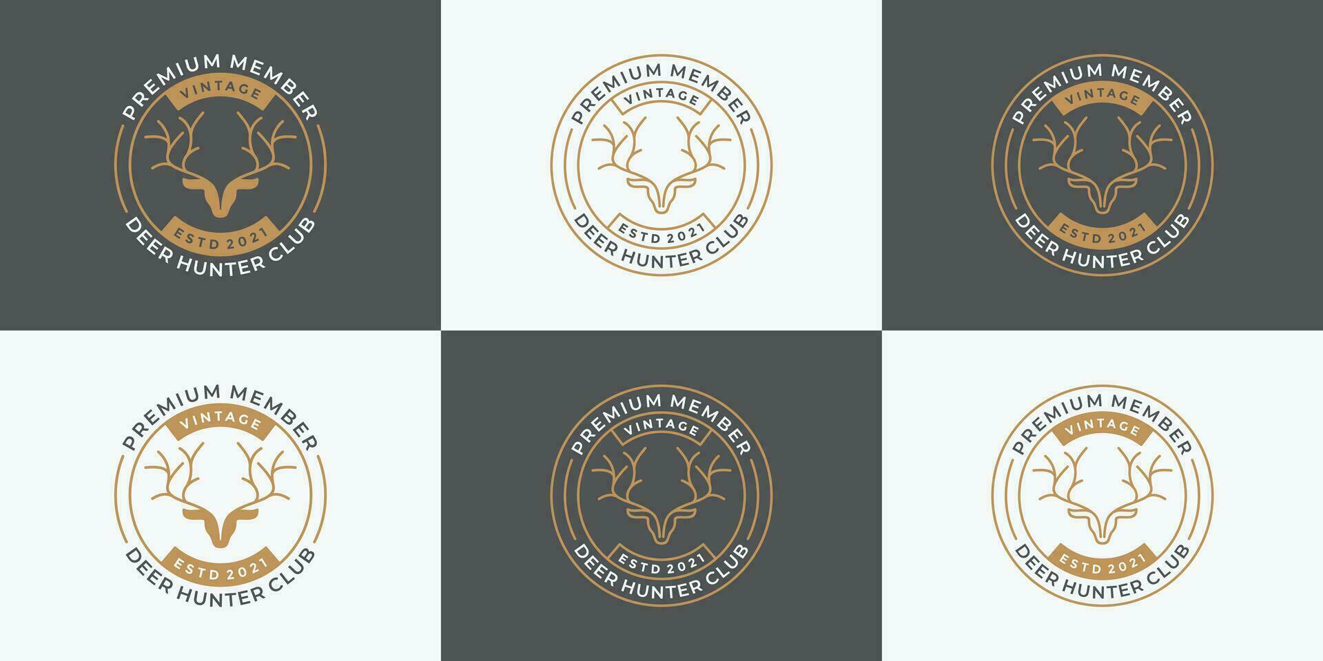 bundle badge deer hunter logo design retro style vector