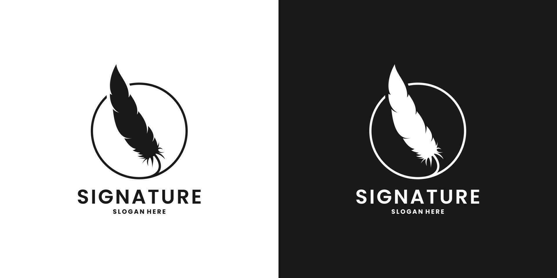 signature logo design. signature with classical stationery logo template vector