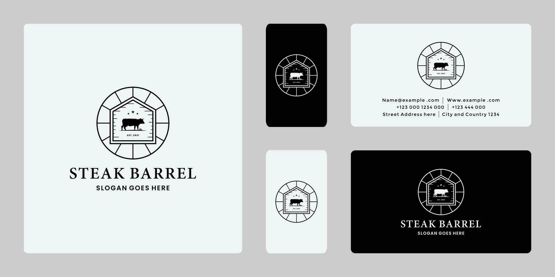 steak barrel vintage logo design badge. vector