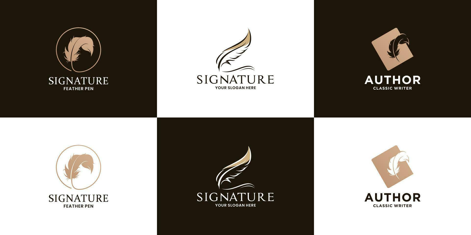 signature feather pen logo design collection vector