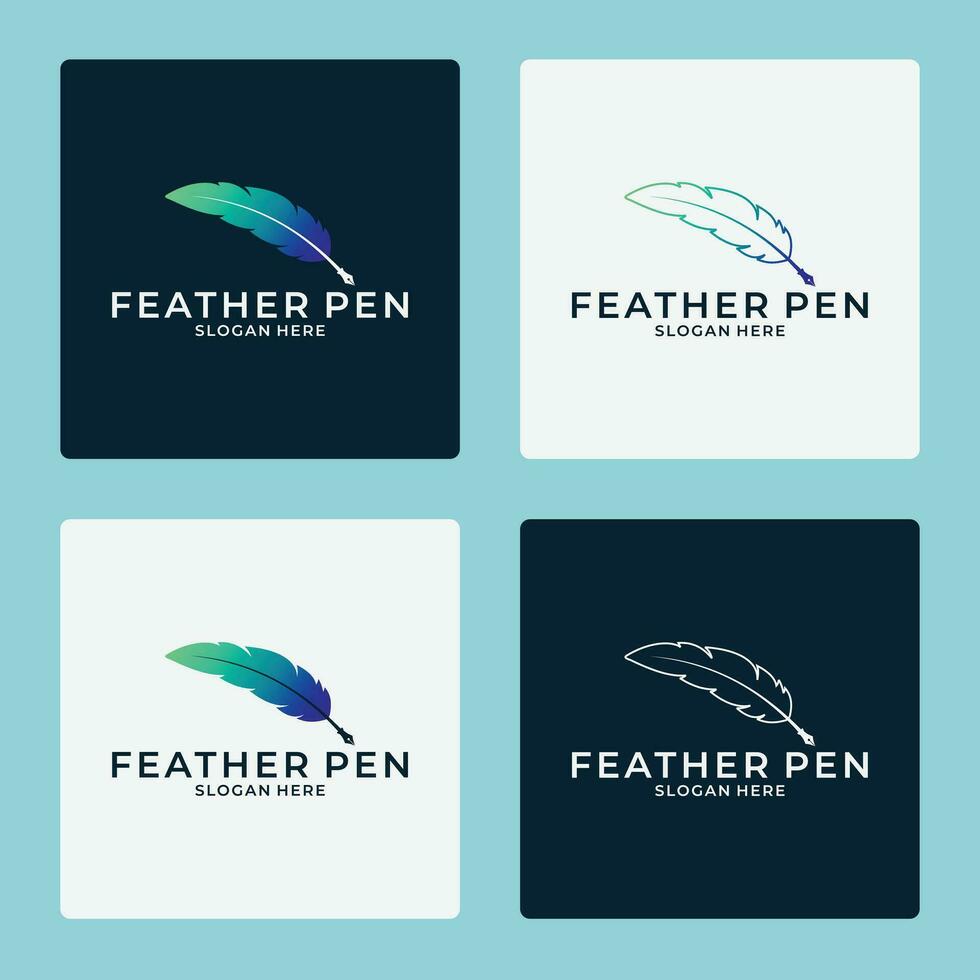 creative smart feather pen logo design template for your business vector