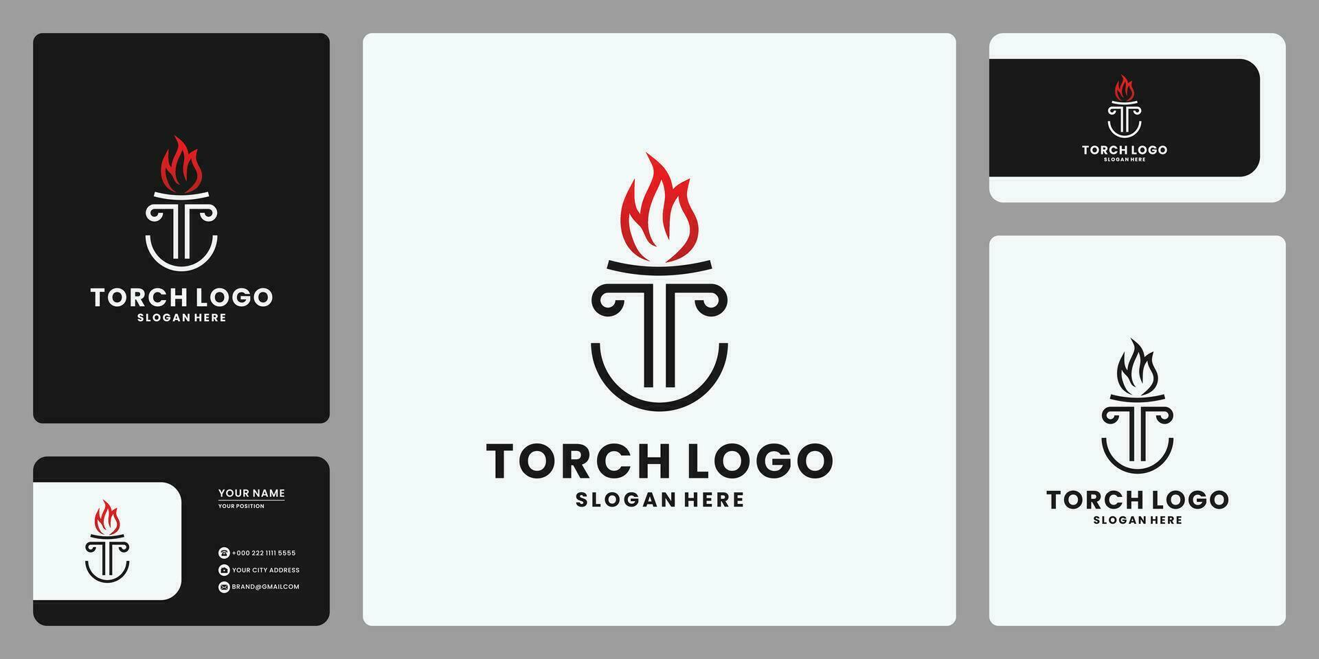 creative letter T with torch combination logo design vector