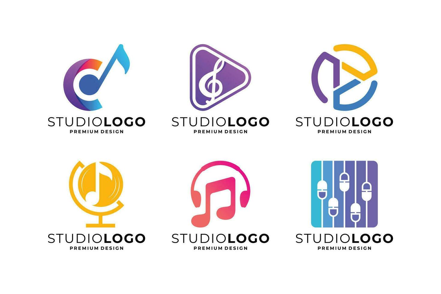 set of music logo design collection. symbol music, note, play icon modern template. vector