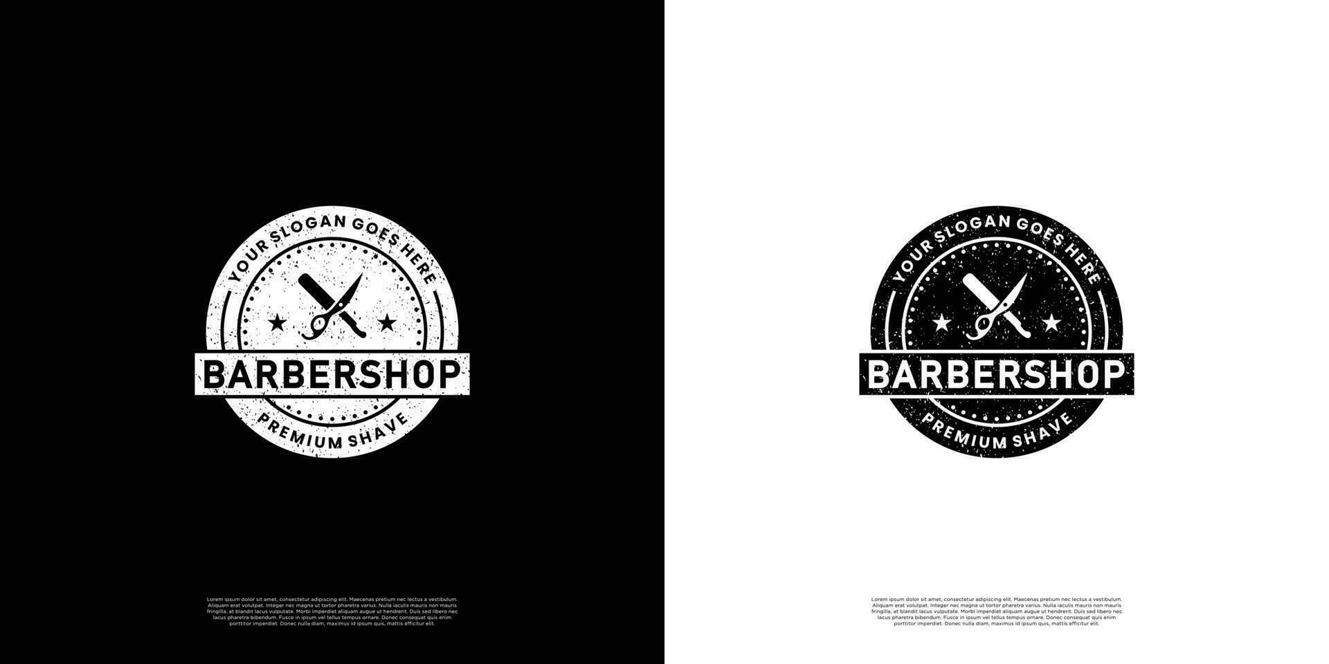 vintage barbershop logo design badge and grunge effect vector