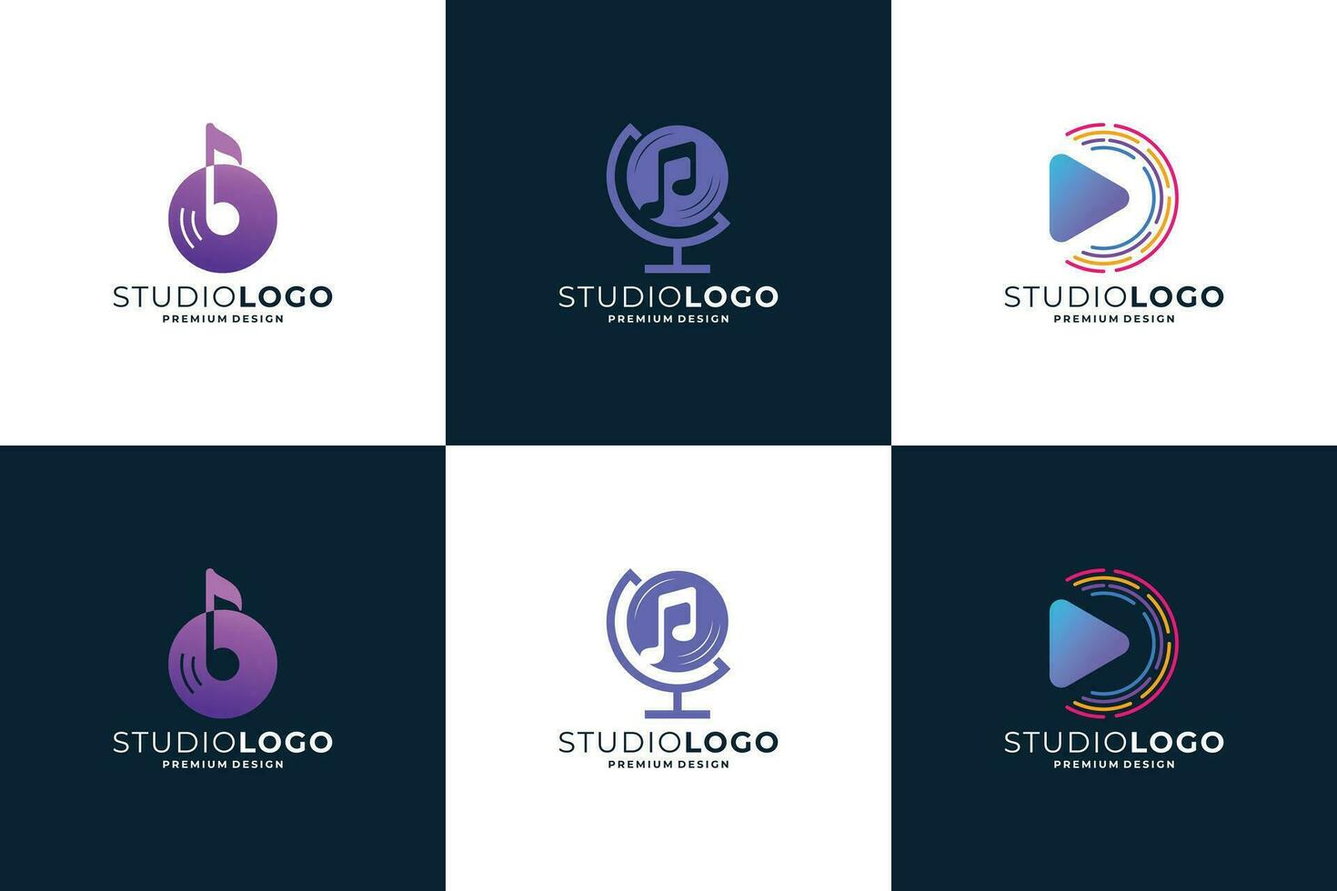 set of music logo design collection. symbol music, note, play icon modern template. vector