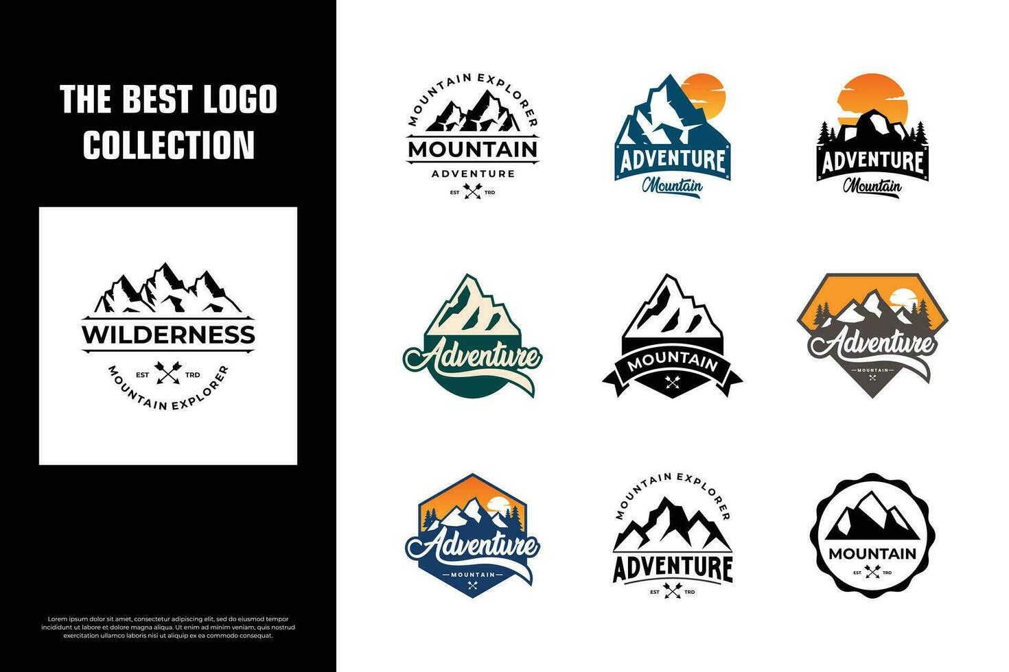 Collection of mountain travel emblems. Adventure badges logo design template. vector
