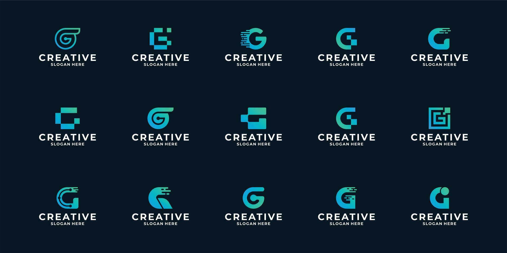Set of letter G with digital concept logo design. vector