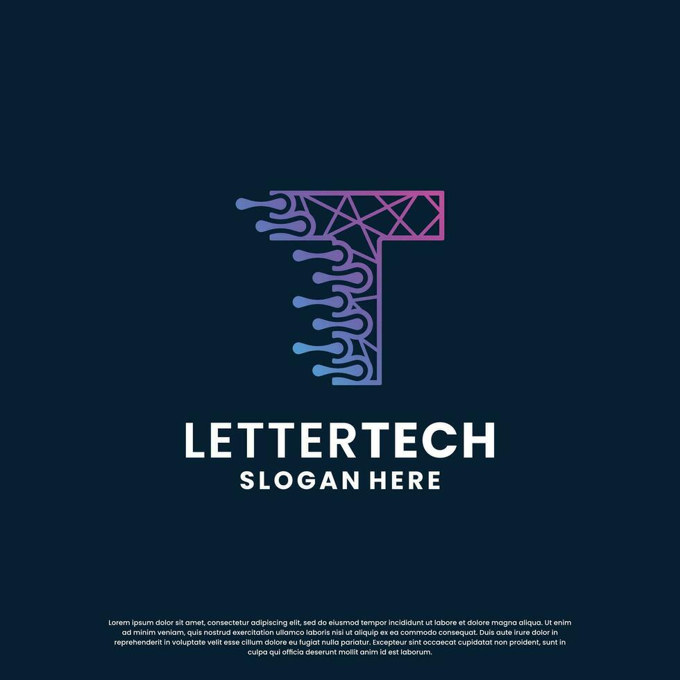 creative letter T tech, science, lab, data computing logo design for your business identity vector