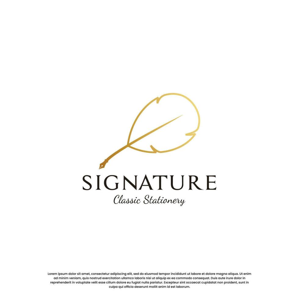 feather signature pen logo design template vector