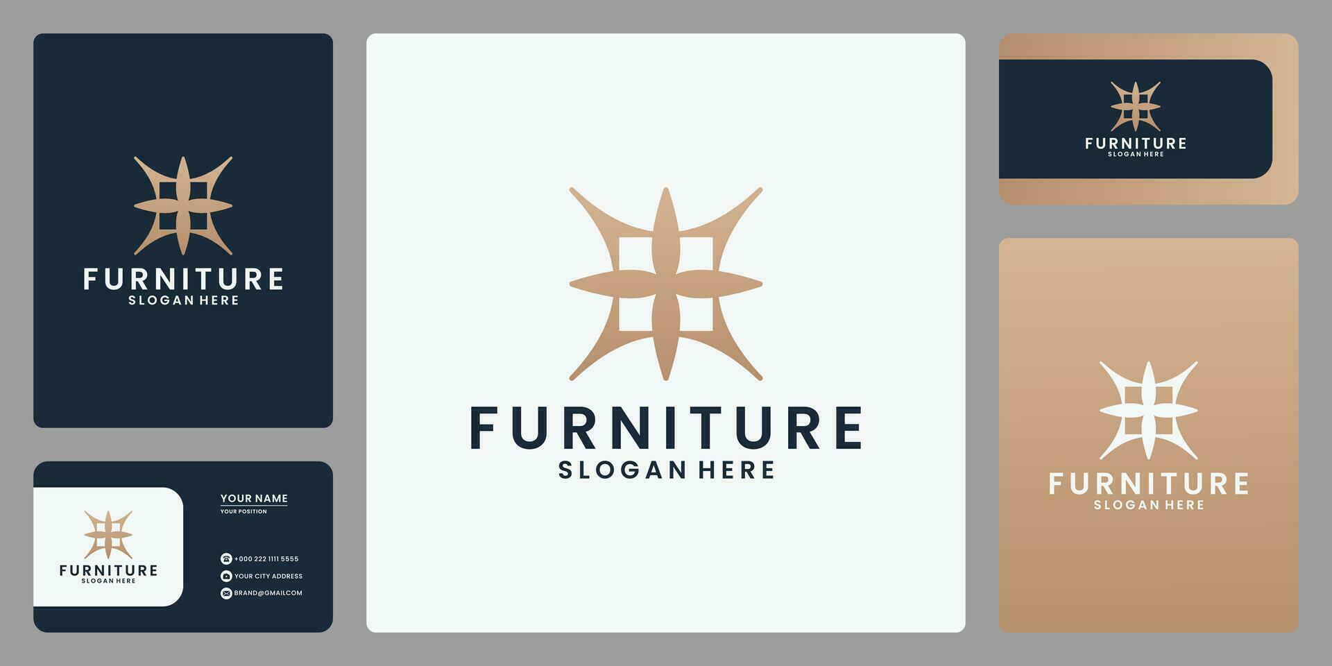 abstract furniture logo design symbol. with business card , golden color vector