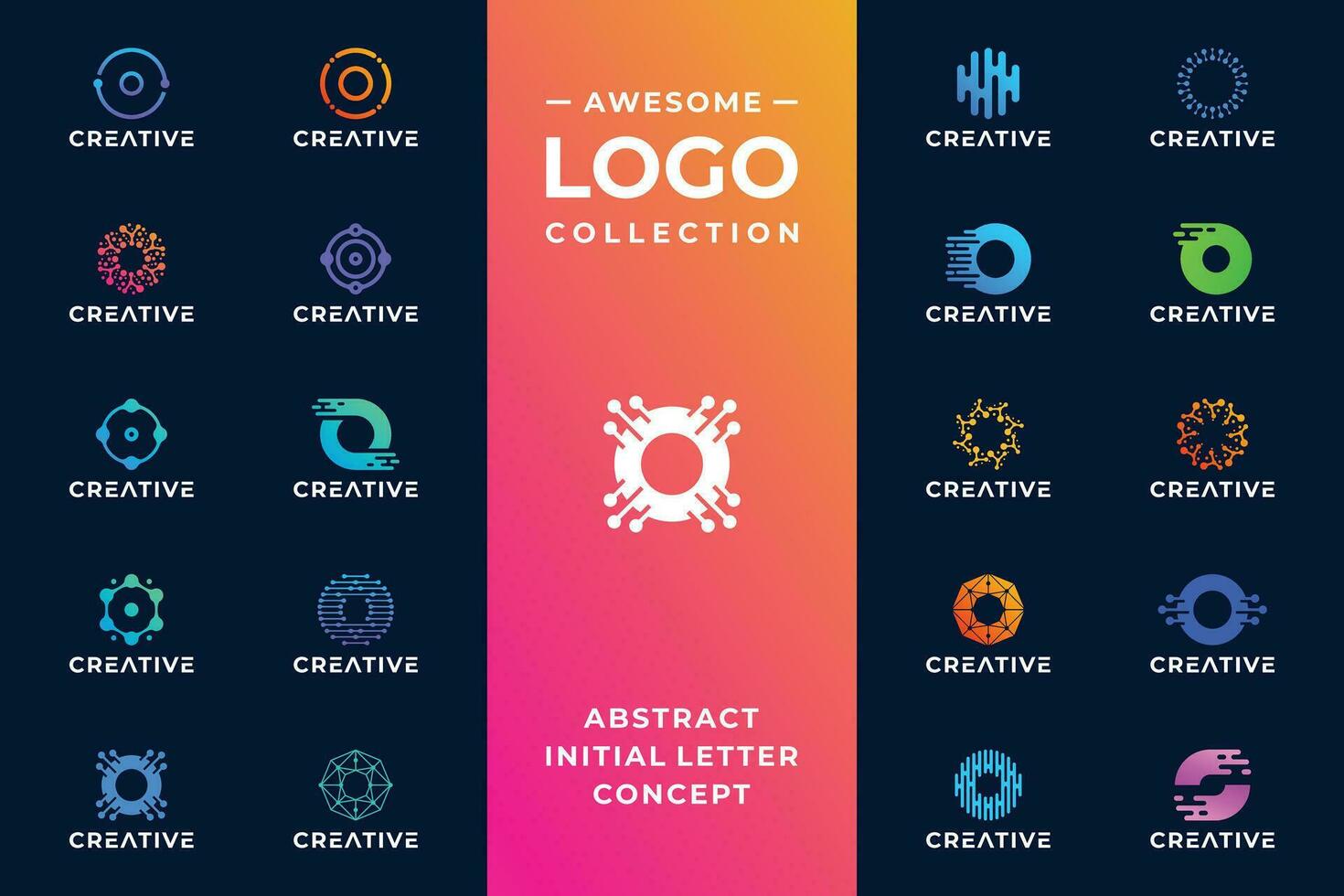 Set of creative letter O digital technology logo design. vector