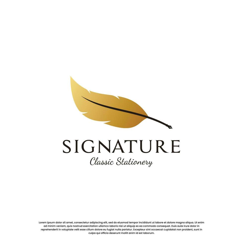 feather signature pen logo design template vector