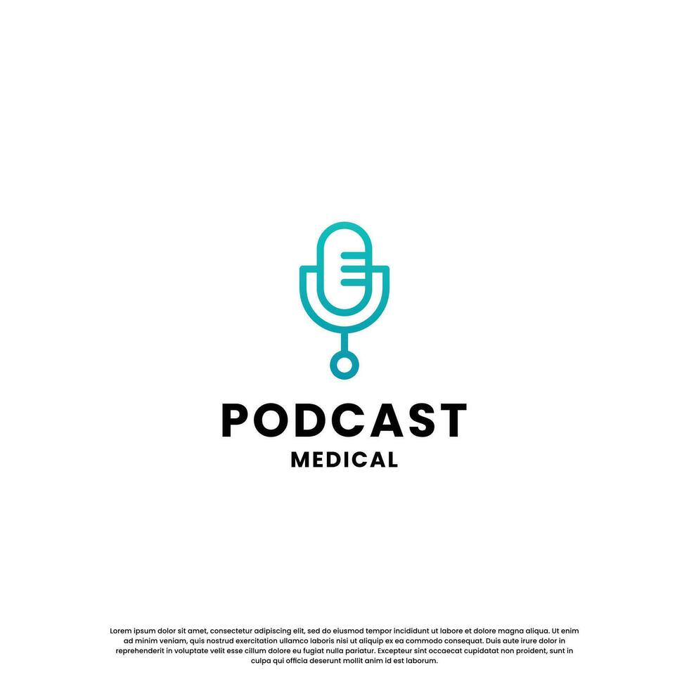 podcast médico, curación discusión logo diseño modelo vector